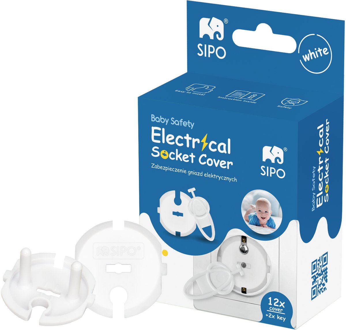 SIPO Stopcontactbeveiliging - 12-delig Set Witte Afdekplaat Type F - Vingerbescherming voor Kinderen - SBS-F20