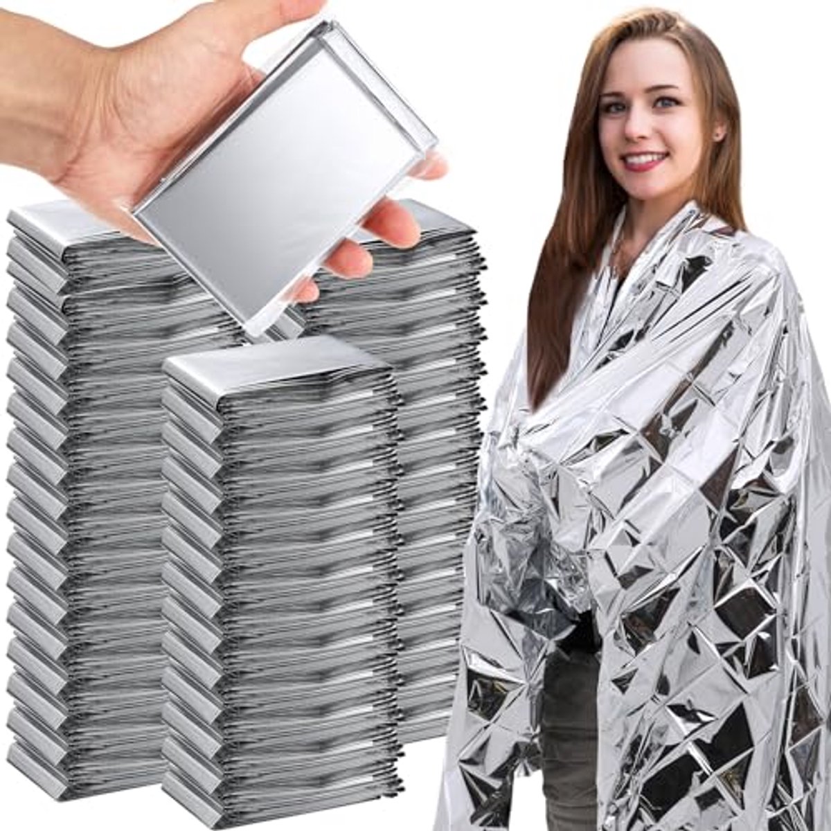 Image of 100 Stuks Noodfolie Thermische Dekens - Lichtgewicht Waterdichte Overlevingsdekens voor Kamperen en Wandelen