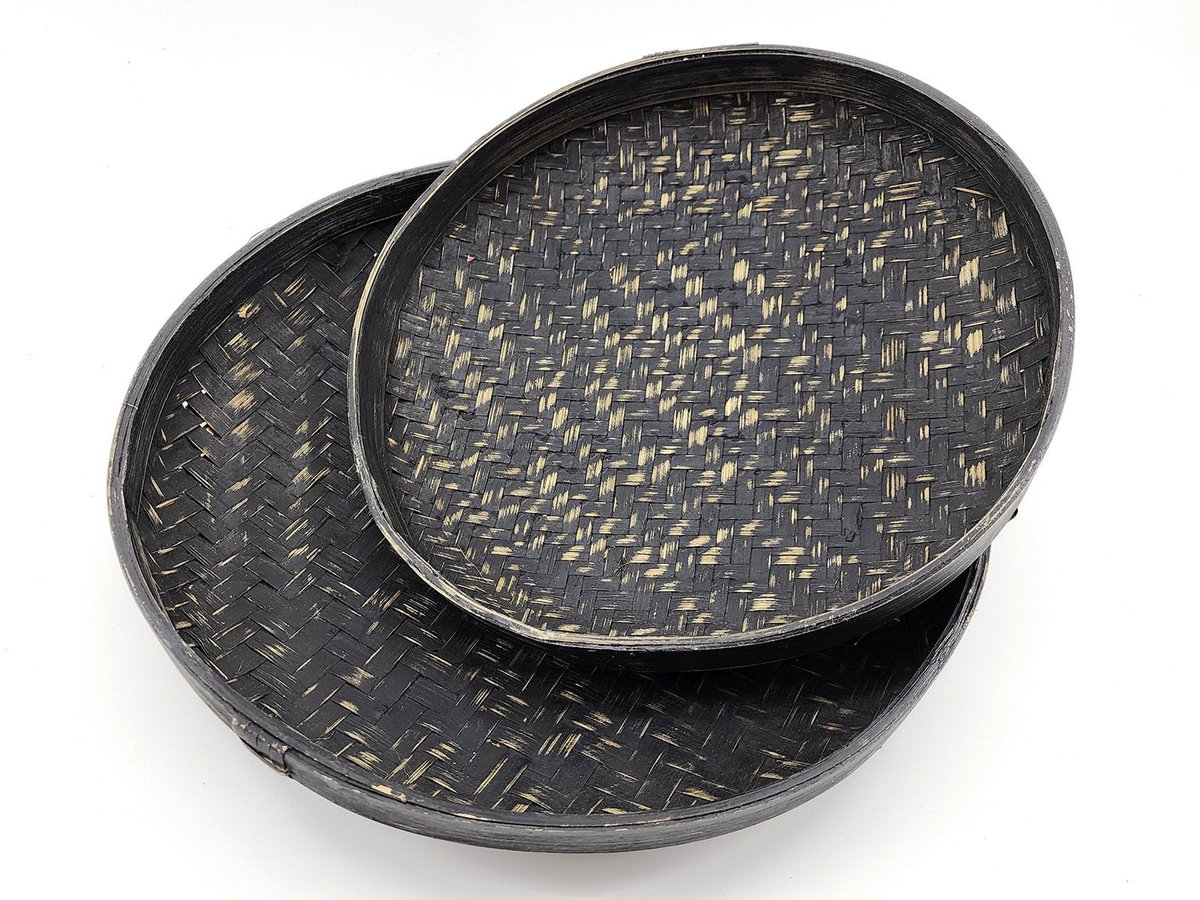 Schaal rotan set van 2 34x8x30x6cm zwart