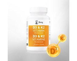 Berg Vitamine D3 + K2 met MCT-olie – Hoge dosering – 2000 IE D3 / 50 µg MK7 – 120 capsules