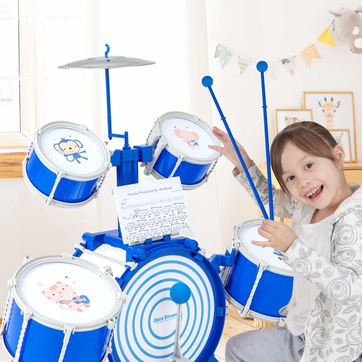 Bunblic Ensemble de Pile pour Enfants avec Tabouret Jouet Éducatif Jouet de Développement Kits de Pile Jazz pour Garçons Filles Enfants Fête 3 en 1