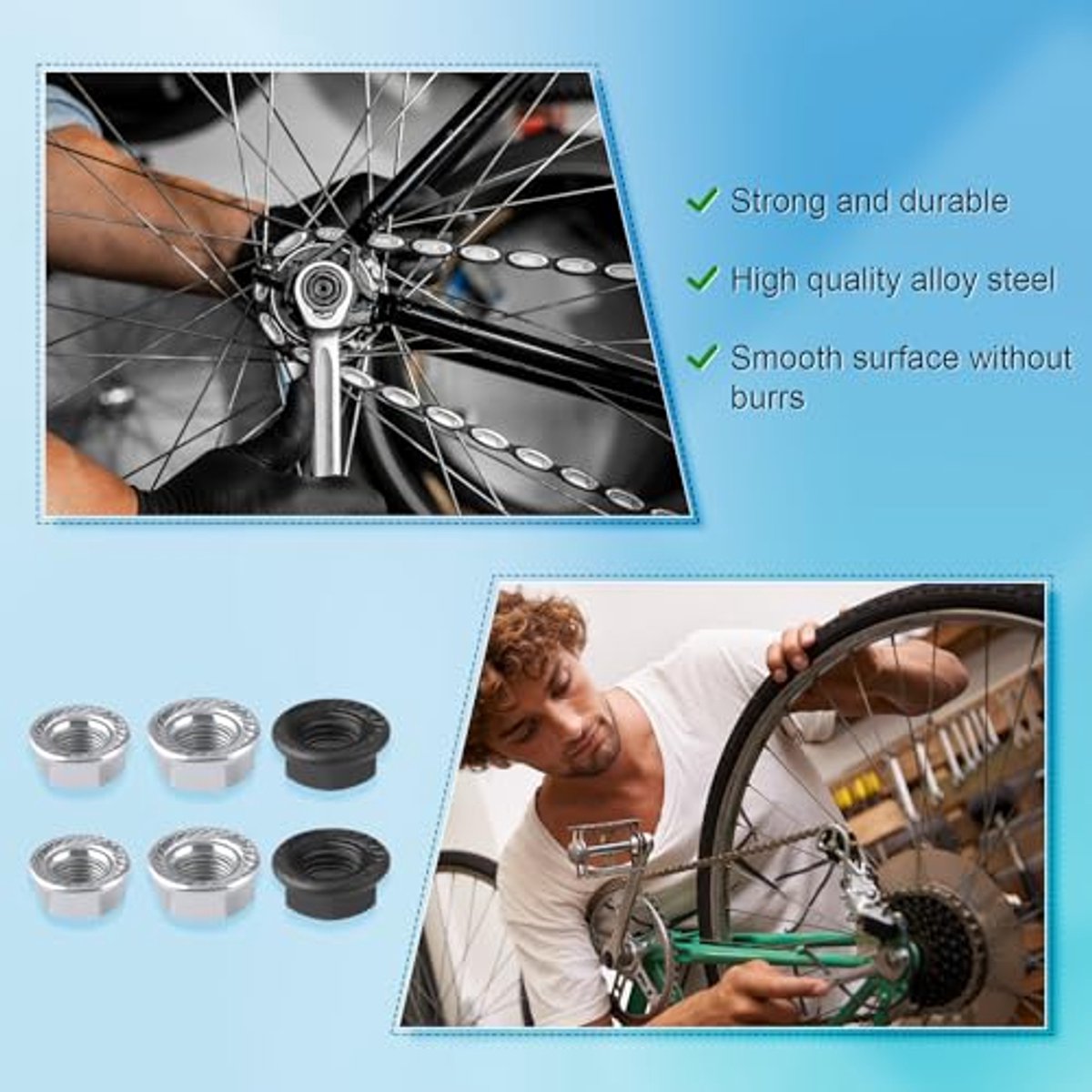 6pcs Bicycle Wheel Axle Nut, M8 M9.5 M10 Bicycle Hub Flange Axle Nut Bicycle Axle Nut Bicycle Parts for Mountain Road Commuter Bike Front and Rear Wheel Axle (3 Sizes thumbnail 2