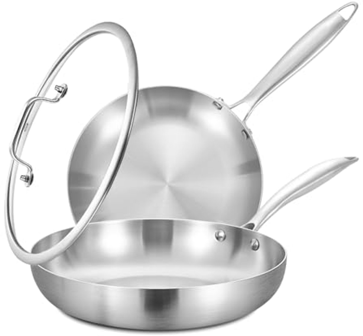 Tri-Ply RVS Koekenpan Set 22 & 26 CM met Deksel - Inductie Kookpannen, Vaatwasser- en Ovenveilig
