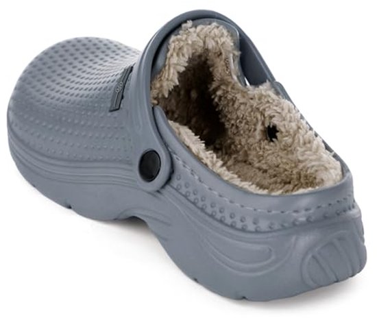 Waterdichte pantoffels voor dames en heren, gevoerde klompen, winterbont, tuinschoenen, warme muildieren, huis, antislip, voor binnen en buiten, Donkergrijs,41 EU