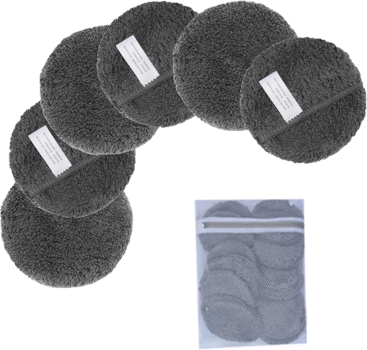 Herbruikbare Gezichtspads Microvezel - 6 Stuks Wasbare Make-up Remover Pads - Gezichtsdoekjes met Waszak - Donkergrijs - Voor Reiniging Gezicht & Oogmake-up - Geschikt voor Gevoelige Huid