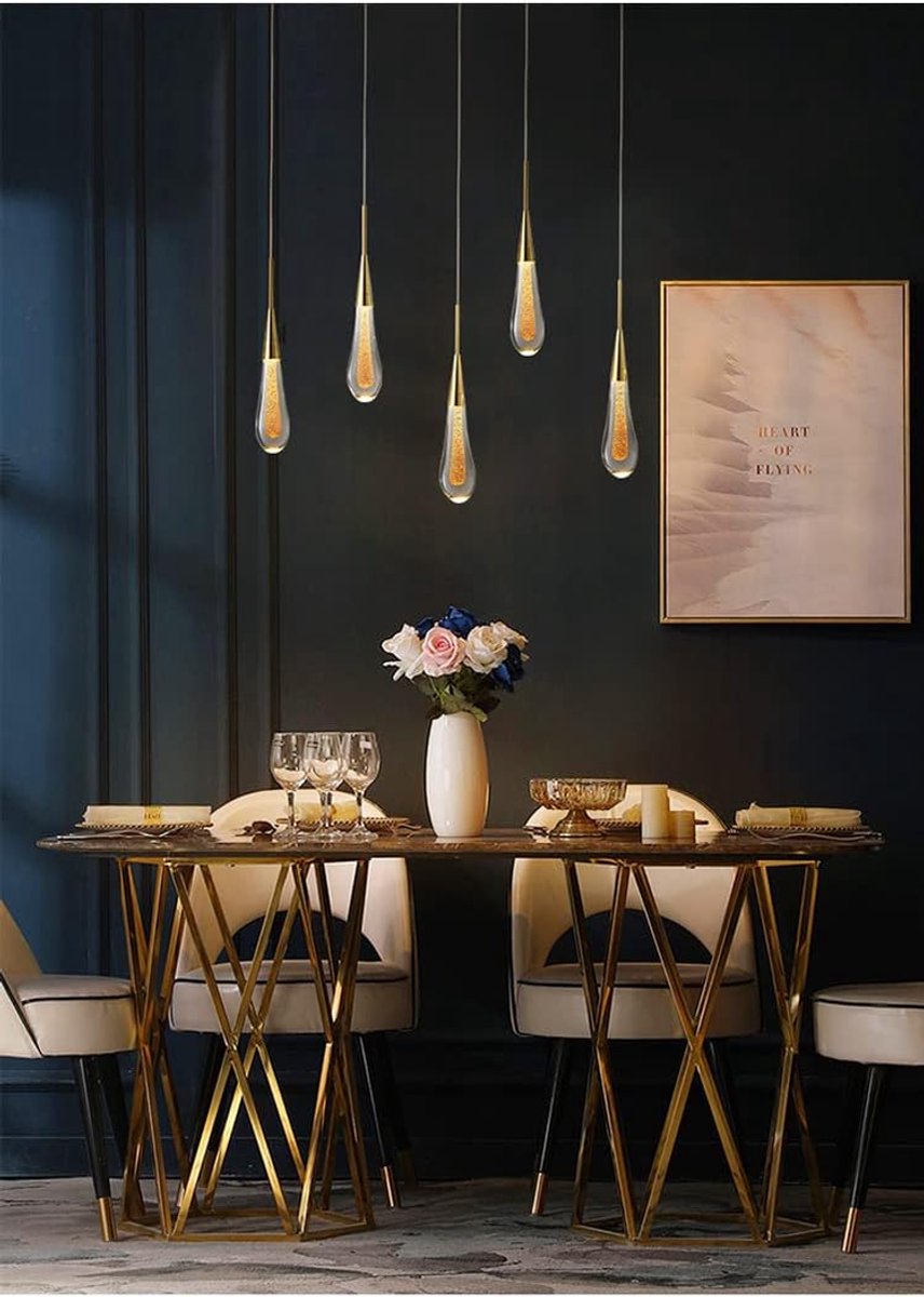 Haobosic - Hanglamp - Druppelvormig glas - Gouden details - 3W Warm licht