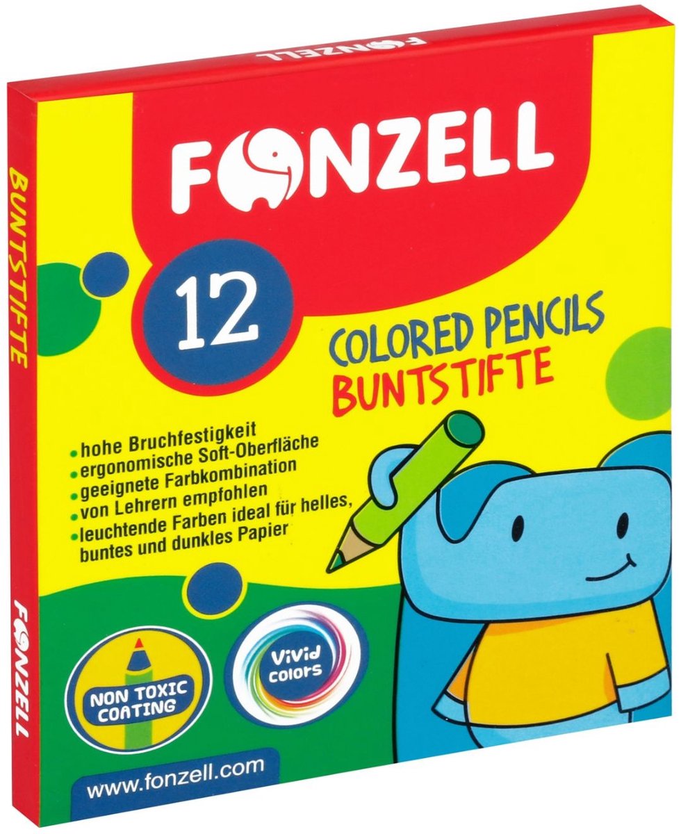 Fonzell Kleurpotloden Set – 12 kleuren halve lengte – kindvriendelijke, duurzame kleurpotloden