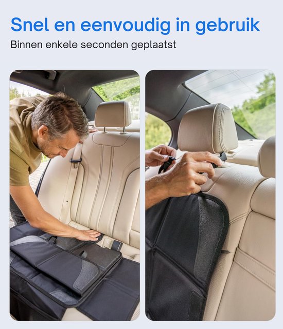 NOVOB® Autostoel Beschermer - Organizer voor Kinderen - Inclusief 2 Auto Onderzetters - Antislip Hoes - Isofix Geschikt - Met Zijflappen en Opbergvakken - Zwart van NOVOB — afbeelding 4