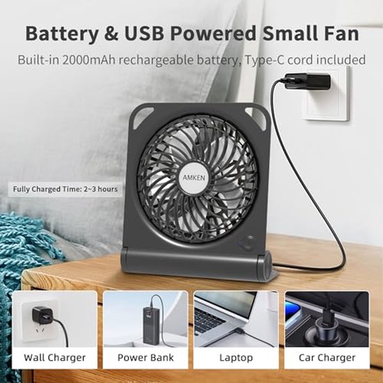 Tent Fan with Tripod, Desk Fan with Light, 18 x 18 cm, 560 g, 10000 mAh, Working Time 27 Hours (White