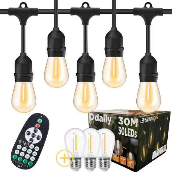 Dalugo Halloween Lichtsnoer voor buiten, 30 m, 300 leds, oranje/paars, lichtketting met geheugenfunctie en timer, 8 verlichtingsmodi, waterdichte lichtketting voor binnen en buiten