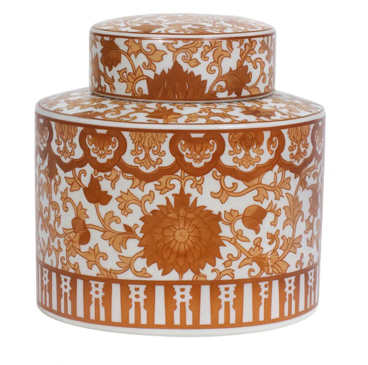 Residencia Interieur - Keramieke Pot Rosara – Wit/Koraal – Luxe Bloemenpatroon