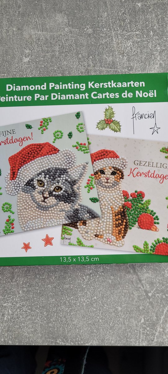 2 x Kerstkaarten-set Franciens katten - grijs wit/ roodwitte katten
