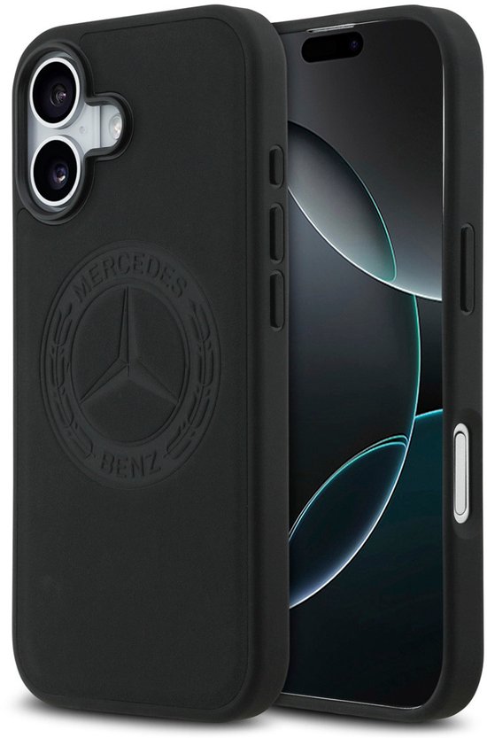 Coque arrière Mercedes-Benz pour iPhone 17 - Zwart - Cuir véritable - MagSafe - Logo Vintage