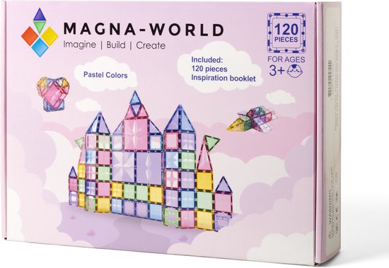 Magna-World® Pastel 120 stuks - Magnetisch speelgoed - Magnetische bouwstenen - Montessori speelgoed - STEM speelgoed - Magnetic Tiles - Magnetische tegels