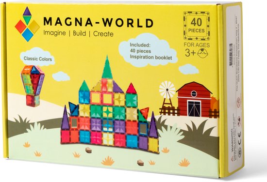 Magna-World® Classic 40 stuks - Magnetisch speelgoed - Magnetische bouwstenen - Montessori speelgoed - Magnetisch speelgoed bouwblokken - STEM speelgoed - Magnetic Tiles - Compatibel met de grote merken