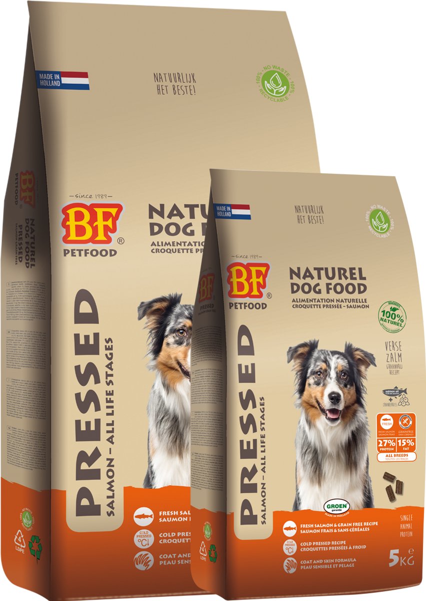 BF Petfood Geperst Zalm 13.5 kg met Rex Specialty kluifjes graan en glutenvrij 500 gram
