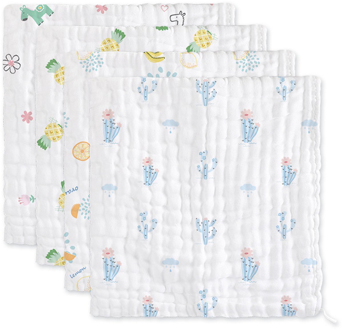 Image of 4-pack babydoekjes - zachte katoenen babydoekjes, 25 x 25 cm, absorberende katoenen doekjes, babyluiers van mousseline - voor jongens en meisjes - maat A