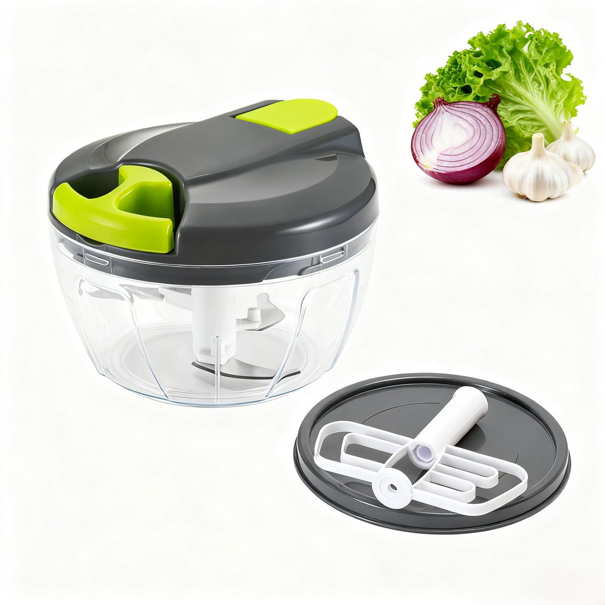 Namajunas - Groentesnijder - Hakmolen handmatig - Hakmolen - Multihakker - Groentehakker - Sterk en Stevig - Waterbestendig - Met een eiklop-accessoire - 520 ml - Voor ui,knoflook,groenten