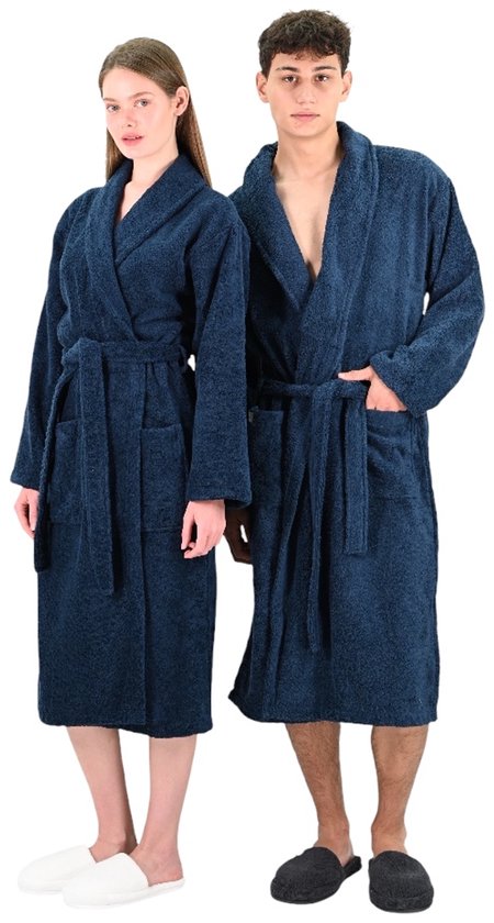 PandaHome - Badjas Unisexe - Badjas 100% Katoen - XL - Marine - Tissu Katoen - Peignoir - Col châle - Badjas femme - Badjas homme - Badjas femme et homme - Taille XL