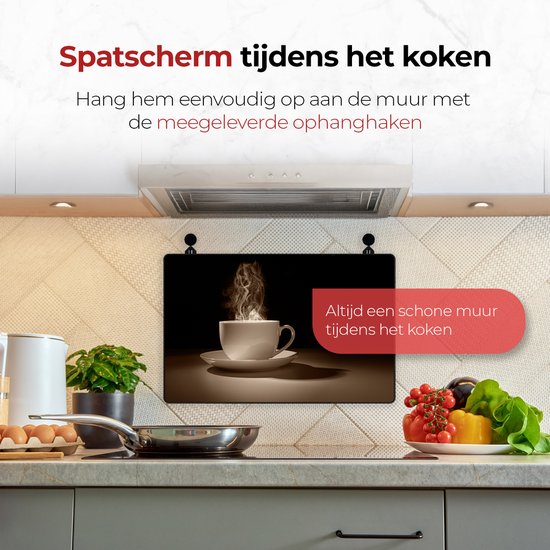 KitchyMist Inductie Beschermer 80x52 cm - Koffie Kopje - Kookplaat Beschermer - Afdekplaat voor Kookplaat - Inductie Mat - Spatscherm Achterwand Keuken