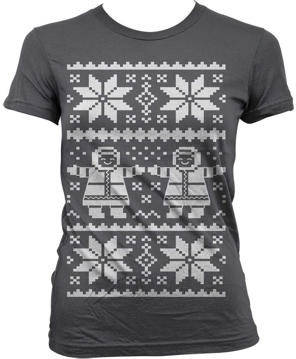 Dames Fun Tshirt -M- Retro X-Mas Knit Pattern Grijs