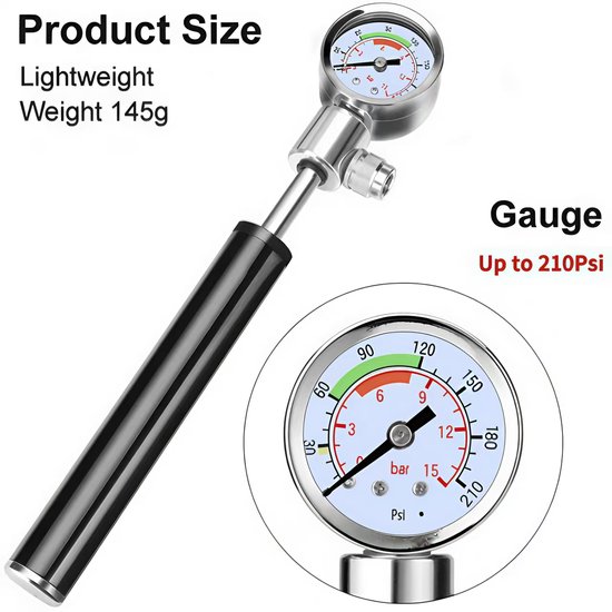 16-delige fietsbandenreparatieset met mini-fietspomp (met hogedrukmeter 210 PSI) + bandenreparatiegereedschap, draagbare hogedruk mountainbikepomp — afbeelding 2