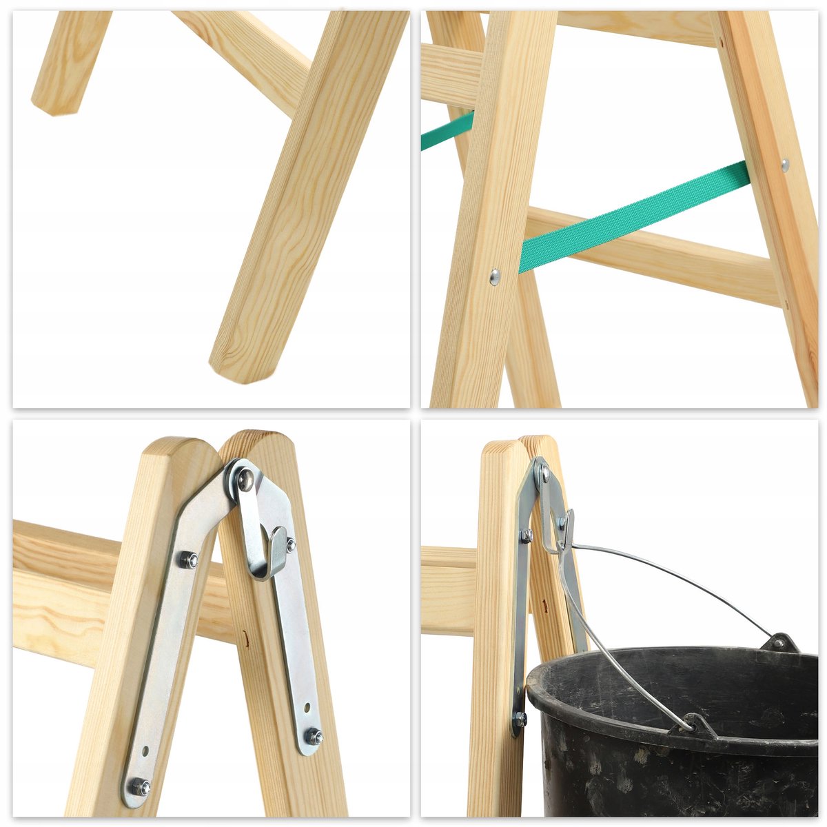 KADAX Houten ladder, bokladder tot 150 kg, opvouwbare schilderladder, dubbele trap ladder met stalen haken, elektricienieladder, staande ladder, huishoudladder (5 treden) – foto 2
