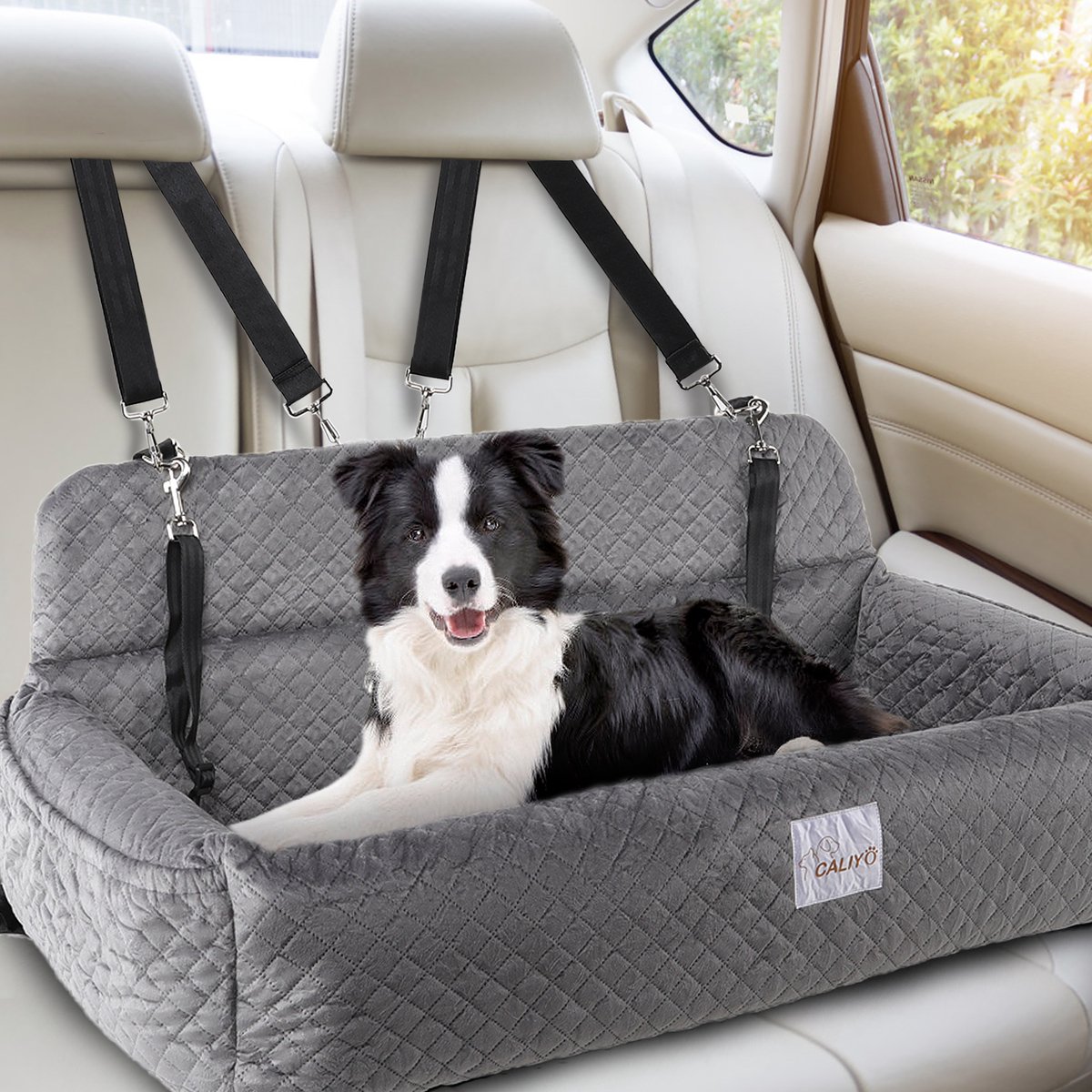 CALIYO Hondenmand Auto – 86 x 46 x 17 cm – Groot honden – en kattenbed | Dierenmand Autostoel Hond Hondenkussen – Hond Autogordel – Geschikt voor alle honden en katten