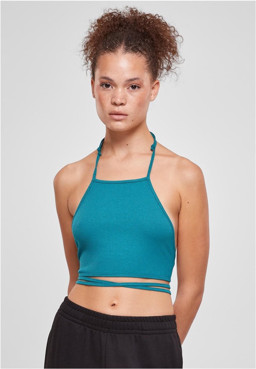 Urban Classics Rib Trapeze Crop top L Blauw
