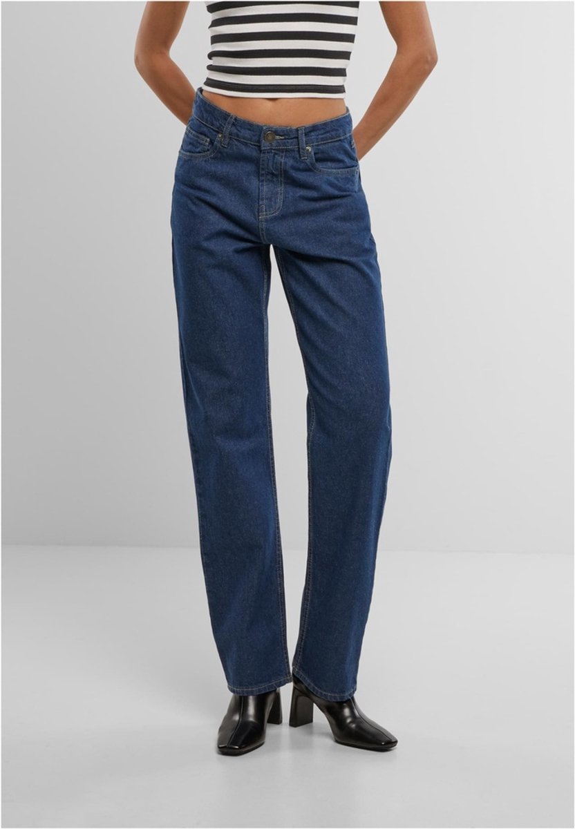 Urban Classics Damen Jeanshosen Ladies Straight Fit TB7193 Mid Deep Washed-34 Blauw