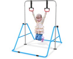 NAIZY Rekstok, gymnastiekrek, indoor gymnastiektoestel voor thuis, in hoogte verstelbaar met 2 gymnastiekringen, opvouwbare rekstoksysteem voor gymnastiek, gymnastiektraining, Blauw