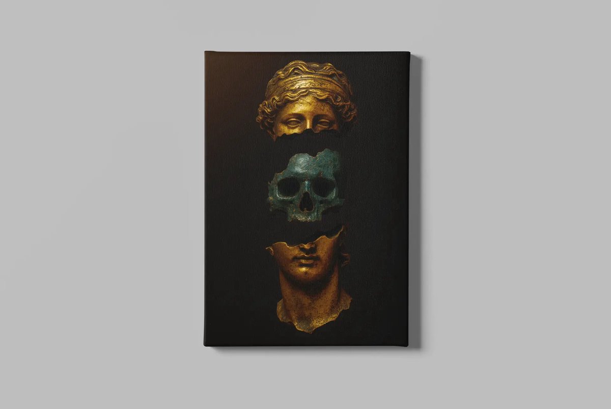Trendex Global Canvas Schilderij - Standbeeld - Goud - Wanddecoratie - 150x100x2 cm Zwart