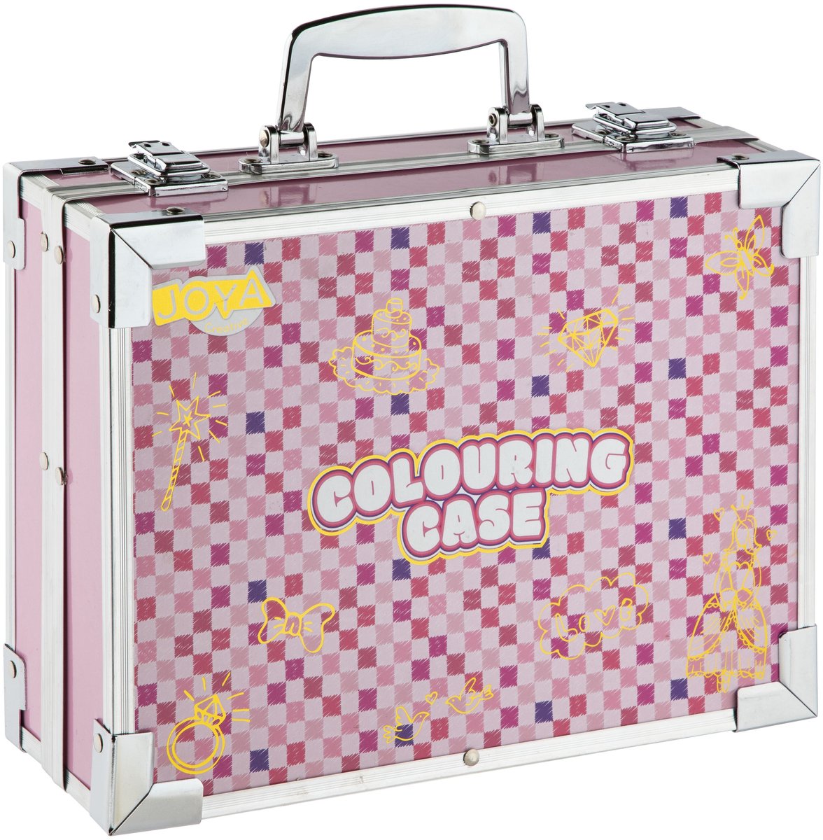 Luxe Kleurkoffer voor Meisjes - Aluminium Schilder- en Teken Koffer - Stiften, Kleurpotloden, Markers, Aquarel Napjes, Krijtjes, Penselen, Canvas & Kleurboek - Creatief Knutselpakket in Koffer - Cadeau voor meisjes vanaf 3 jaar - Joya Creative — afbeelding 4