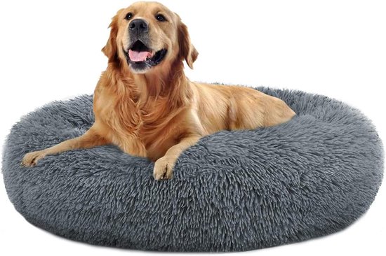 Pawello Kalmerend Donut Hondenmand XL (80 cm) – Fluffy Anti-Stress Bed – Groot Orthopedisch Huisdierkussen voor Honden – Dark Grey