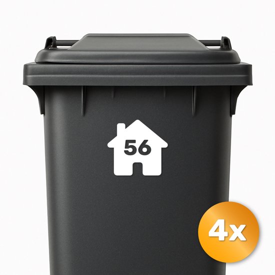 Containersticker Wit 4 Stuks Huis - Eigen Huisnummer - Container Sticker Wit Vinyl Huisnummer