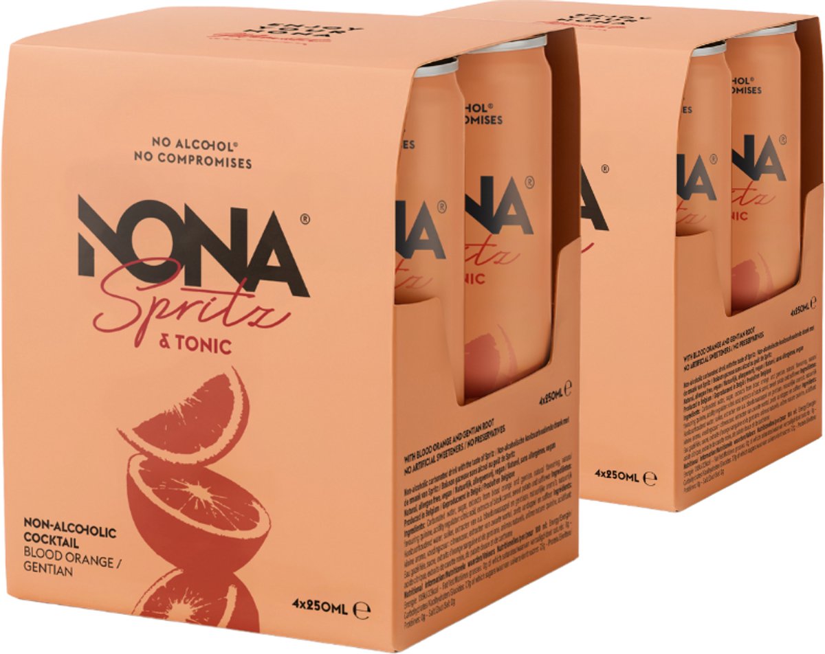NONA Spritz & Tonic - 8 x 250ml - Alcoholvrije Spritz Drank - Ready To Drink Alcoholvrij Aperitief Sprankelende Bitterzoete Spritz Premium RTD Drank Voor Bewust Genieten Alcoholvrije Cocktail - 100% Natuurlijk 100% Belgisch