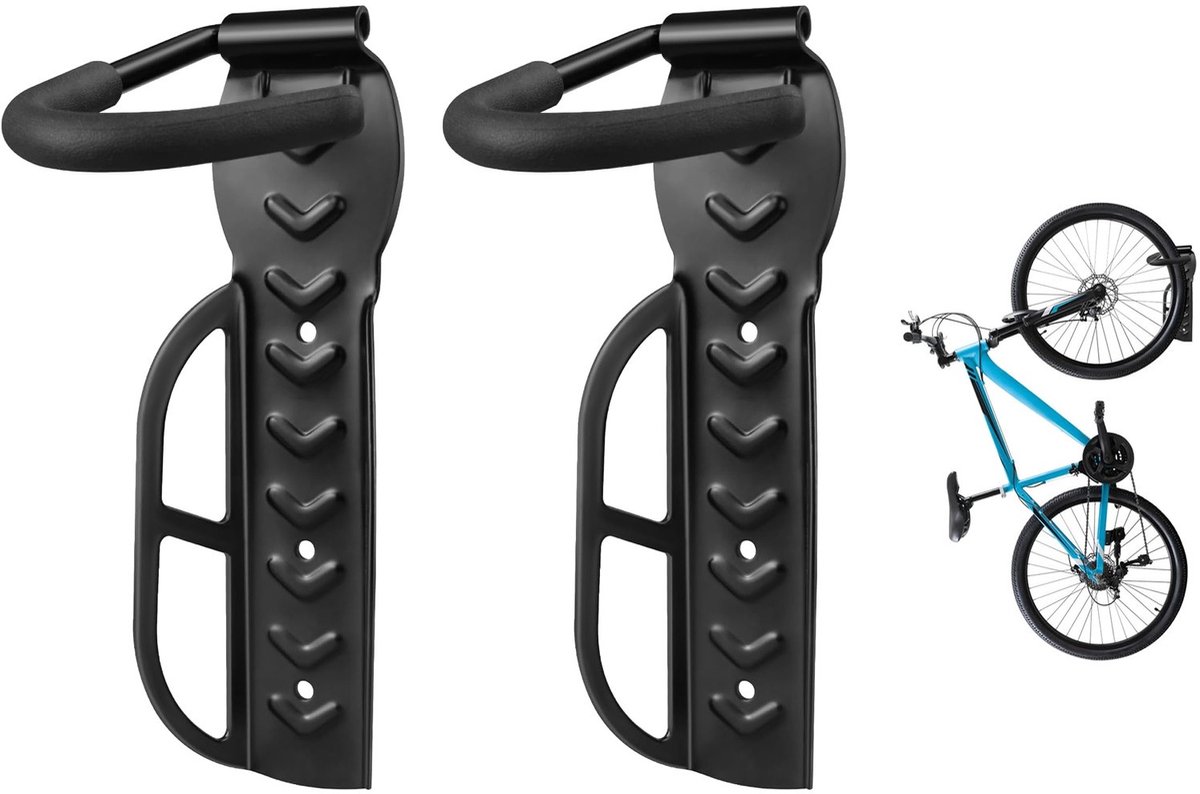 TOJ Fiets Muurbeugel Set van 2 Stuks – Fietshaak tot 30 kg – Voor Banden tot 60mm – Ruimtebesparende Fiets Ophangbeugel met Montagemateriaal