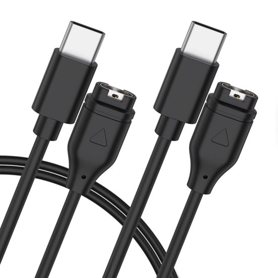 Qost - Câble USB-C vers Garmin - 1 mètre - PVC - Zwart - Câble de charge Garmin - Compatible avec Garmin Instinct / Forerunner / Fenix ​​​​- Lot de 2