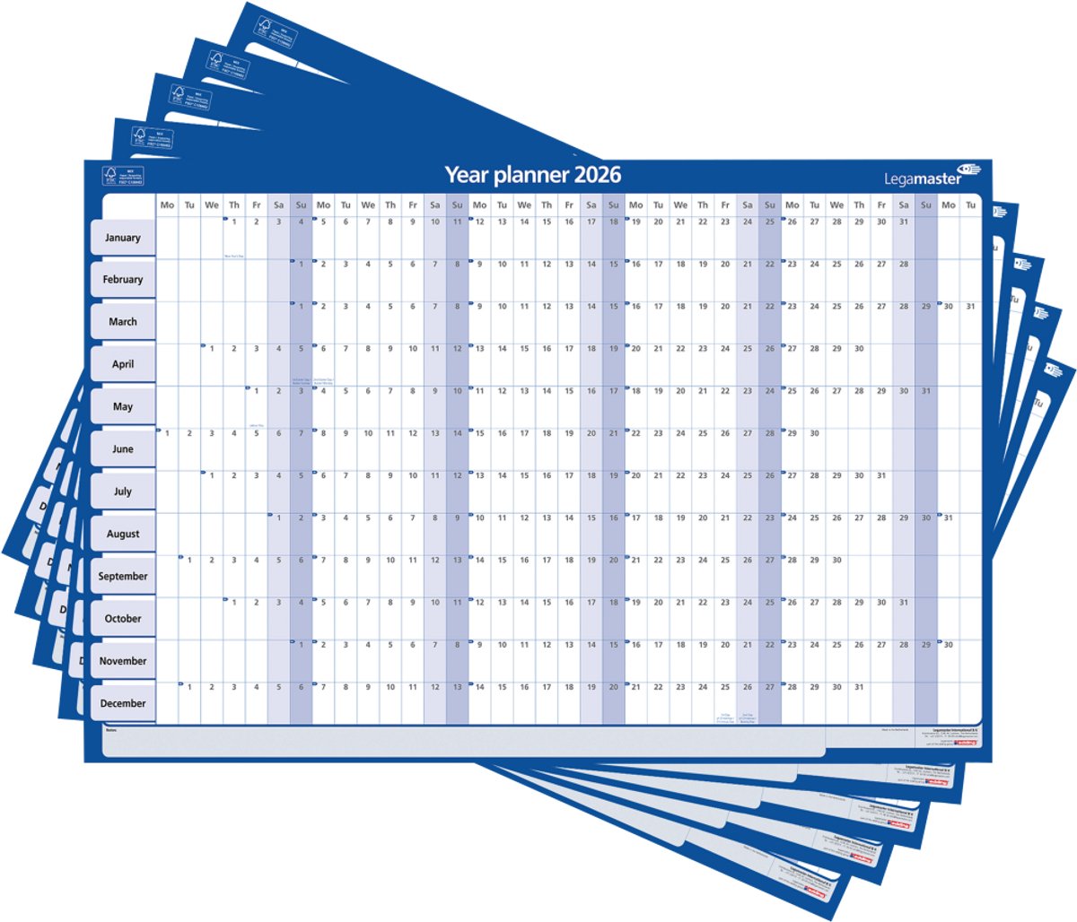 Legamaster Gelamineerde jaarplanner 2026 - 60x90cm - 5 STUKS