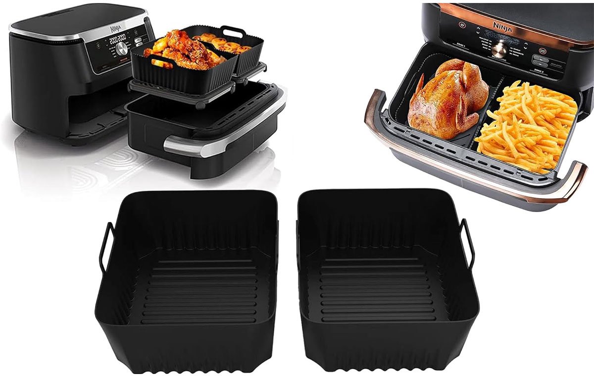 Vitdipy - 2 stuks - Airfryer Siliconen Bakje - Siliconen vorm - Airfryervoering - Rechthoekige - 21.5*14.5*7cm - Grijs - Duurzaam - Non-Stick - Vaatwasserbestendig - herbruikbaar