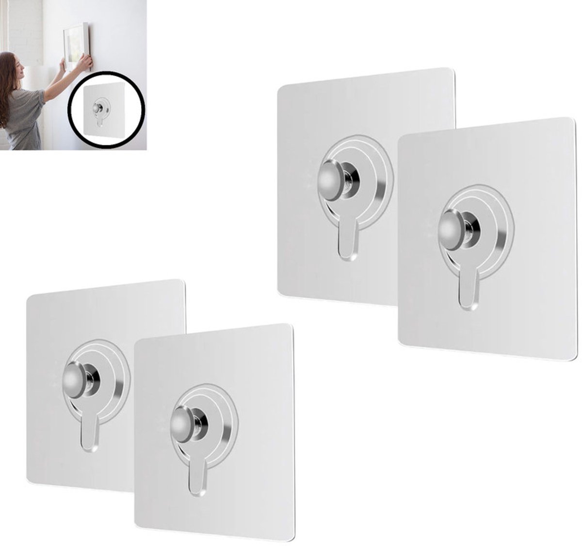 4 stuks - Plakhaakjes - Haak - zelfklevende fotohaken - Sterke haken - Plakspijker Set - T