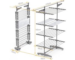 Thuys – Droogtoren 4 Verdiepingen – Droogtoren – Droogrek – Met Wielen En Net – 66cm x 165cm x 177cm – Grijs