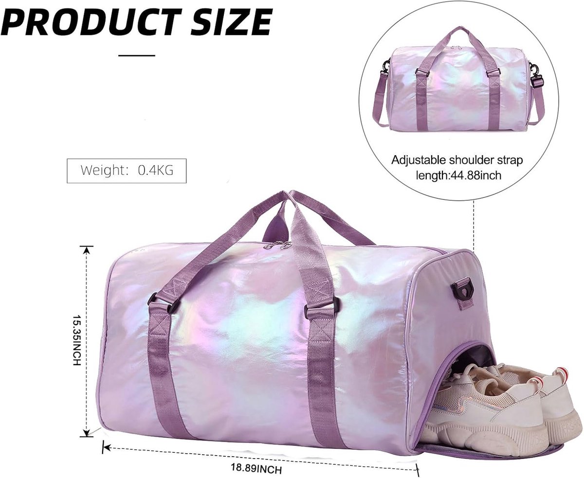 Sporttas dames - Sporttas meisjes - Sporttas met schoenenvak - Waterdichte sporttas - Danspakket voor kinderen - Weekendtas Dames - Sporttas - Kleine sporttas - Perfect voor sport, fitness en reizen - 48*26*39 cm - Paars thumbnail 2