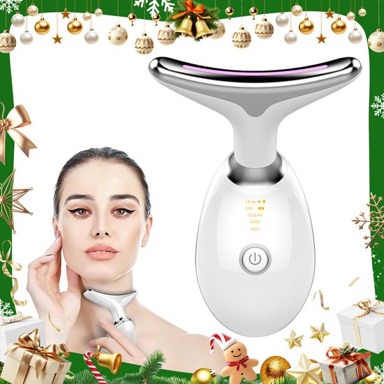 Anti-Rimpel & Acne Huidverjongingsapparaat - Gezichts- en Nekmassager voor Porieverkleining en Huidverstrakking - 3 LED Kleuren & 3 Snelheden - Oplaadbaar en Draadloos (Parelwit)