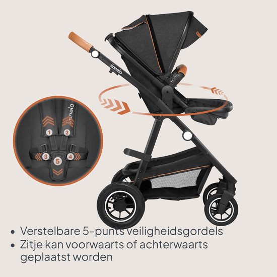 Lionelo Amber Kinderwagen 3 in 1 - Reiswieg + Buggy + Autostoel - Luchtbanden, Volledige Vering - Comfortabel baby matras - Snel Inklapbaar - Luiertas - Regenhoes - Muskietennet - Vanaf Geboorte tot 4 jaar (0-22 kg)