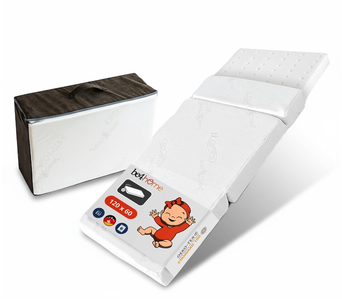be4home Babymatras opvouwbare reisbedmatras 60x120x8 cm met Aloe Vera hoes – ademend en hygiënisch