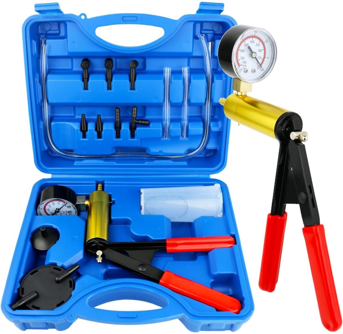 EXCITAT Handmatige vacuümpomp - met adapter - Handbediende remontluchter - Vacuümpomptester - Remmen, olie en ontluchter voor auto's, motoren, diagnose - Gereedschap
