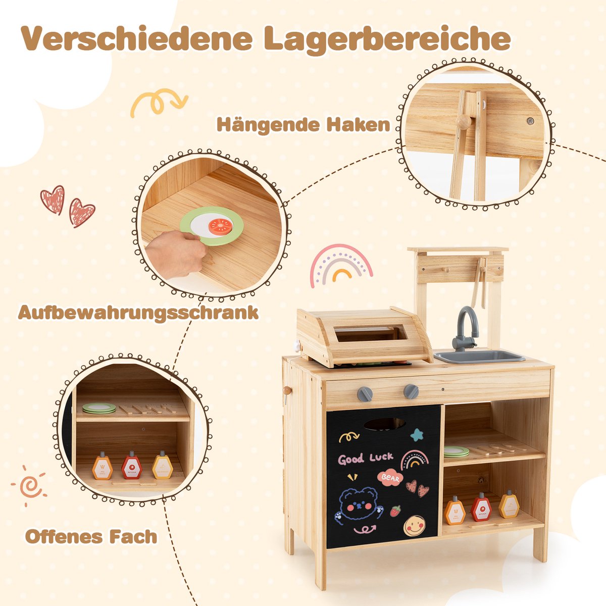 COSTWAY Modderkeuken voor kinderen, outdoor, kinderbarbecue met barbecue-accessoires, BBQ grill speelset met bord en spoelbak, speelkeuken, outdoorkeuken voor jongens en meisjes vanaf 3 jaar — afbeelding 8