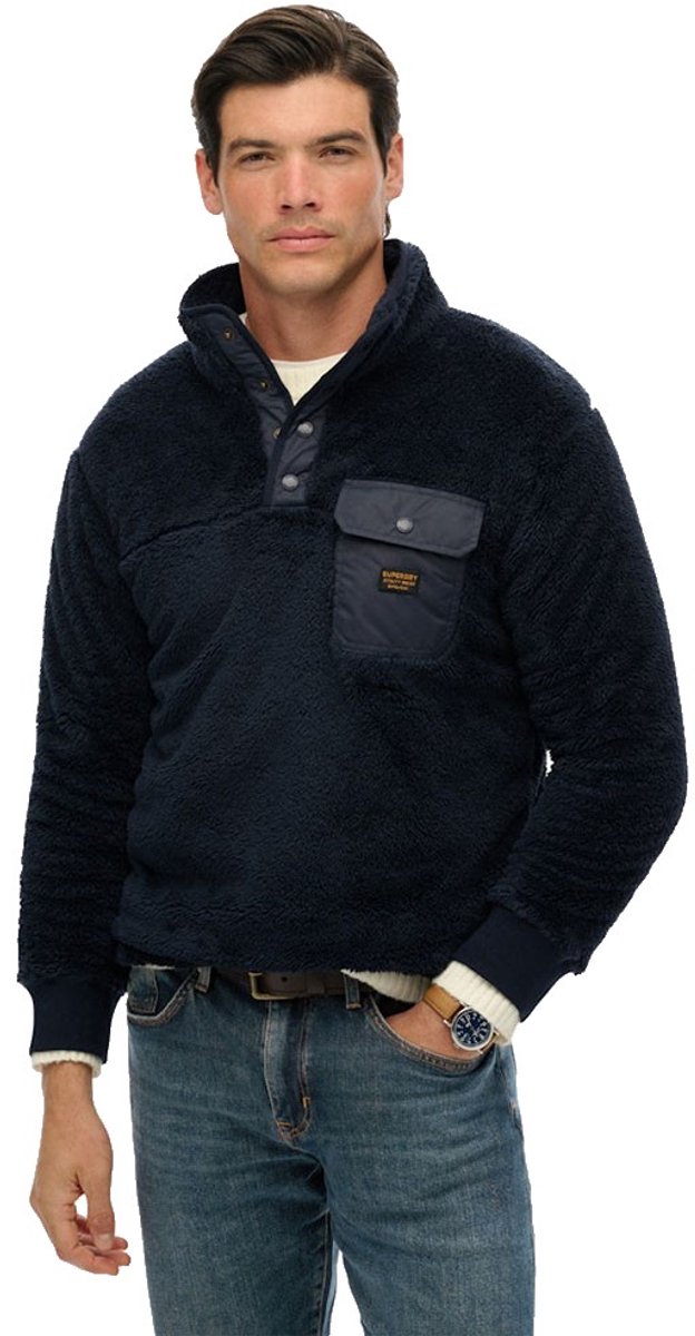 Superdry High Pile Sweatshirt Met Halve Rits S Man Marineblauw