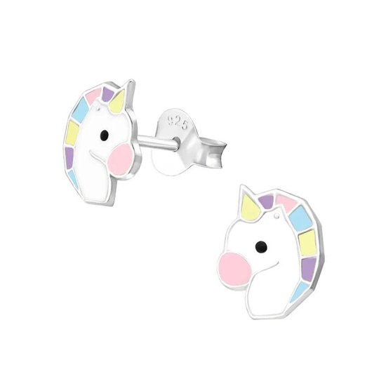 Aramat Jewels | Boucles d'oreilles | Véritables Boucles d'Oreilles Licorne en Argent - Blanc & Couleurs Pastel | | | |7 mm | Argent | Enfants | Présent